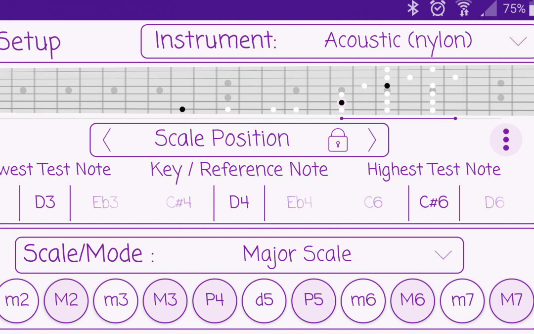 Major Scale with Guitar Layout in the Test Setup Screen
